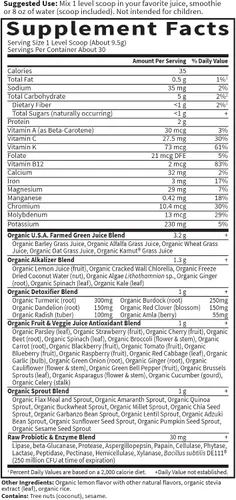 Vista 5 de Garden of Life Vegan Green Superfood Powder. Alcalinizante y desintoxicante orgánico, natural, 10.1 onzas, en polvo