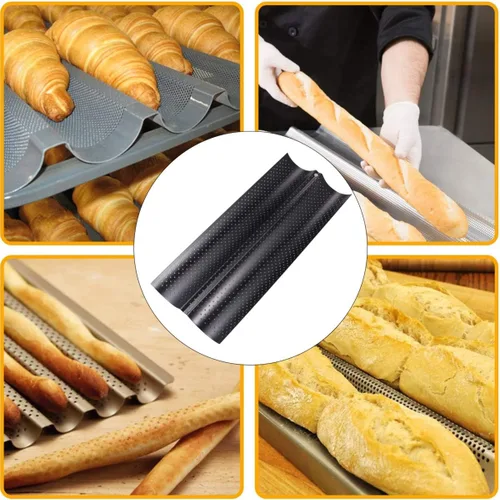 Vista 8 de Luxshiny Pan de pan francés, herramienta para hornear de cocina, antiadherente, perforada, sartén para pan francés, sartén para hornear pan francés