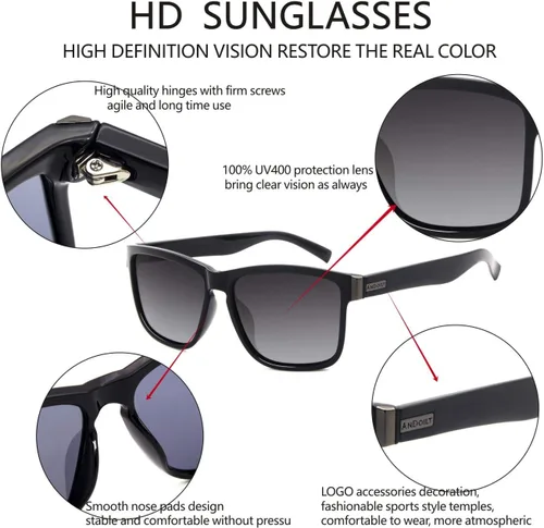 Vista 5 de ANDOILT Gafas de sol cuadradas polarizadas deportivas