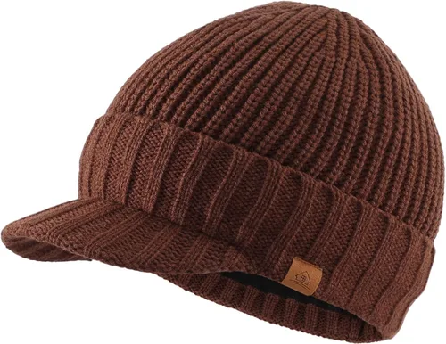 Vista 10 de Home Prefer - Gorro de invierno para hombre de punto grueso con visera, gorro tipo newsboy