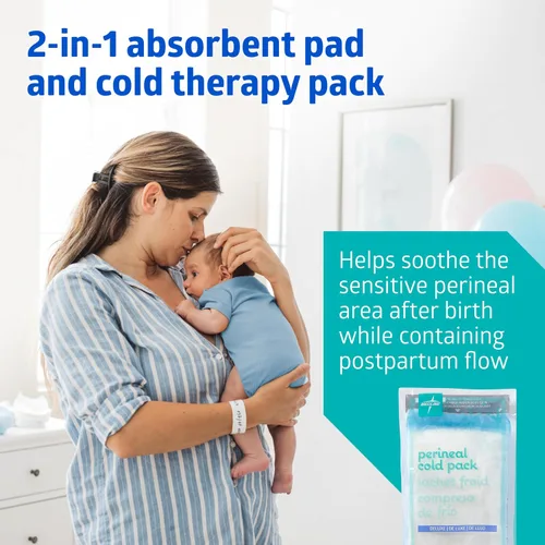 Vista 2 de Medline Almohadilla perineal absorbente 2 en 1 y paquetes de hielo frío instantáneo para cuidado posparto (8 unidades). Esencial listo para usar