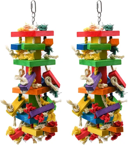 Vista 7 de RUBY.Q - Juguete grande de loro de 20 pulgadas, multicolor de madera natural para masticar pájaros para guacamayos grandes de Amazon Parrots, gris