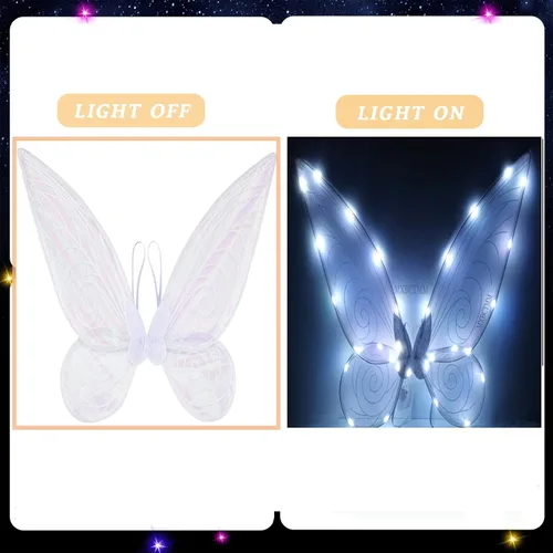 Vista 3 de MXBCTMM Alas de hadas para adultos, alas de mariposa iluminadas para niñas, disfraz LED brillante de Halloween, alas de ángel para niños