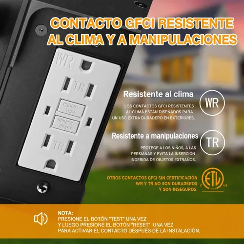 Vista 2 de Ehaho Luces de porche con salida GFCI, aleación de aluminio de grado Negro