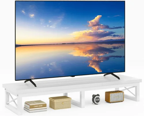 Vista 12 de IBUYKE Elevador de TV grande de 45" para TV de 32-60 pulgadas, Soporte de TV corto de sobremesa con almacenamiento y patas de acero, Escritorio
