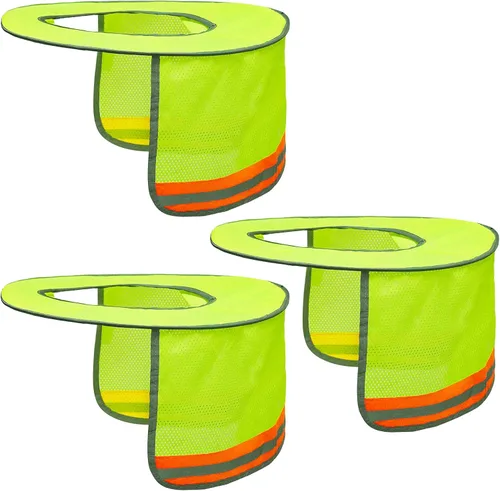 Vista 8 de Topbuti Paquete de 3 sombreros de malla de ala completa, parasol de cuello de alta visibilidad con rayas reflectantes para cascos