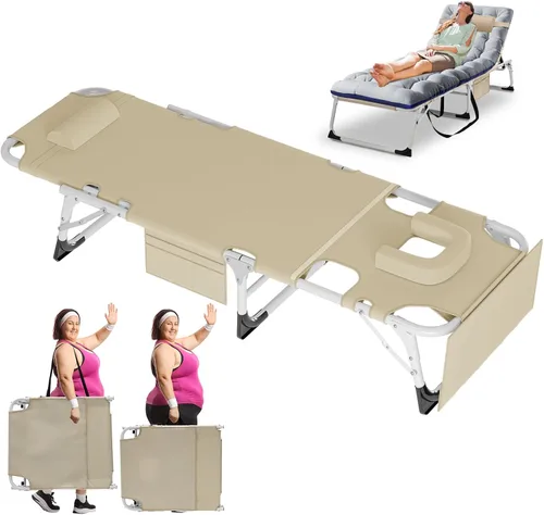 Vista 9 de H&ZT Silla de salón plegable con abertura para la cara – Silla reclinable ajustable para bronceado al aire libre con colchón, silla de sol