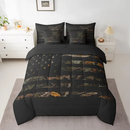 Vista 54 de Feelyou Juego de edredón de ciervo con sábanas – Tamaño Queen 7 piezas Juego de ropa de cama infantil de caza rústica – Cama de ciervo de cabaña