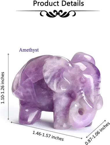 Vista 5 de CrystalTears Figura de elefante de cristal curativo de amatista, cristales tallados, estatua de elefante para decoración de escritorio del hogar