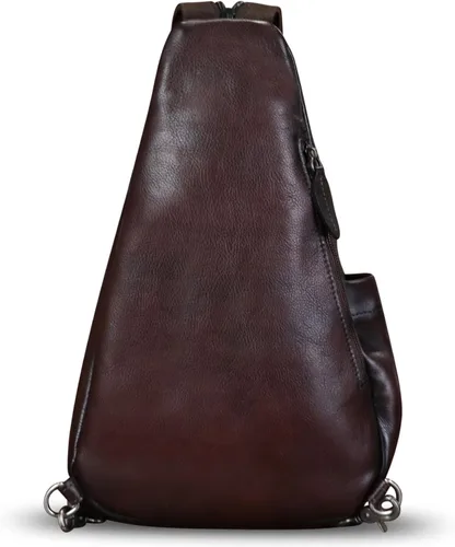 Vista 4 de Bolso bandolera de cuero genuino para hombres y mujeres, mochila de cuero para el pecho, bolsa cruzada de hombro