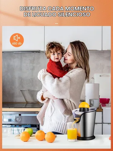 Vista 8 de FOHERE Exprimidor de Jugo de Naranja Exprimidor Eléctrico de Cítricos con Dos Conos Intercambiables Adecuado para Naranja, Limón y Pomelo, Acero