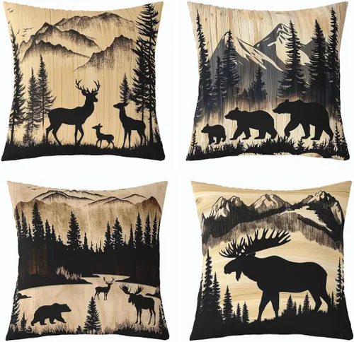 Vista 44 de Feelyou Fundas de Almohada Decorativas de León 16"x16" Juego de 4 Funda de Cojín Suave de Tigre Decoración de Lobo Funda de Almohada de Leopardo