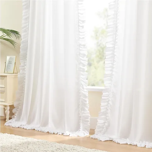 Vista 4 de Cortinas blancas de granja para sala de estar, estilo bohemio y elegante Blanco