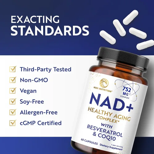 Vista 5 de Suplemento NAD+ con resveratrol Complejo de envejecimiento saludable Alternativa NMN con CoQ10, urolitina A y más Probado por terceros Apoyo
