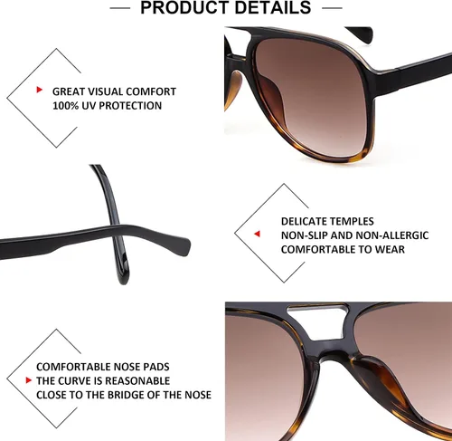Vista 5 de SORVINO Gafas de sol vintage de los años 70 para mujeres y hombres, diseño retro clásico aviador grande con protección UV