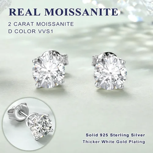 Vista 5 de DAYBYDAY Aretes de plata de ley 925 de moissanita para mujeres y niñas, delicados y lindos corazones, redondos, cojines, ovalados, color D, VVS1