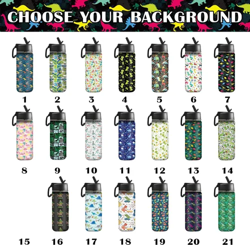 Vista 2 de InterestPrint Botella de agua personalizada para niños de 18 onzas con tapa de pajilla, botella de agua aislada de doble pared de acero inoxidable