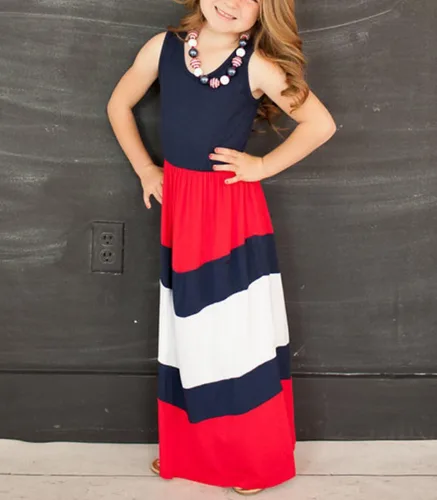 Vista 4 de Vestidos largos de verano con diseño de cheurón a rayas para mamá y yo