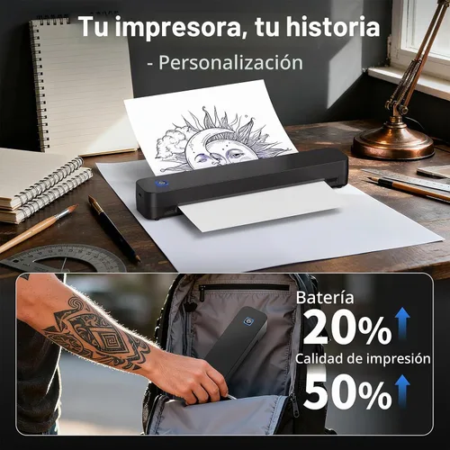 Vista 7 de KNAON Impresora de la plantilla del tatuaje, impresora térmica inalámbrica Negro