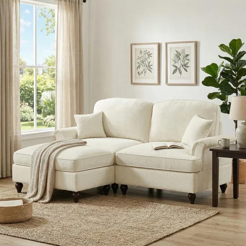 Vista 16 de SoarFlash Sofá modular modular, cómodo sofá de felpilla con falda con volantes extraíbles, reposabrazos acampanados, patas resistentes, seccional