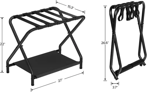 Vista 5 de HOOBRO Portaequipajes, soporte plegable para maleta con estante de almacenamiento de tela para habitación de invitados, dormitorio, hotel, soporta
