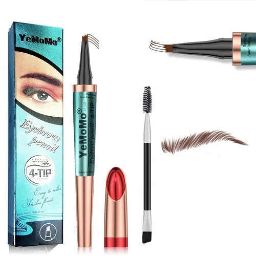 Vista 9 de Lápiz de cejas de 4 puntas, resistente al agua, de larga duración, oro rosa, 4 colores disponibles: café claro, café oscuro, gris, negro