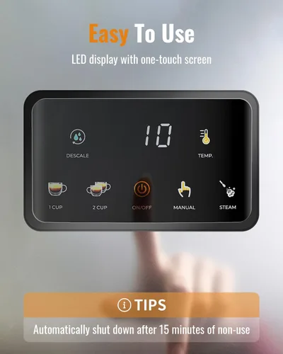 Vista 5 de SHARDOR Máquina de café expreso de 20 bares, máquina de café espresso profesional con espumador de leche y pantalla táctil, máquinas de café