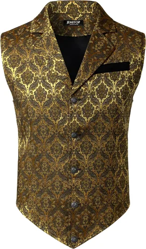 Vista 14 de JEMITOP Chaleco de traje jacquard vintage para hombre Negro