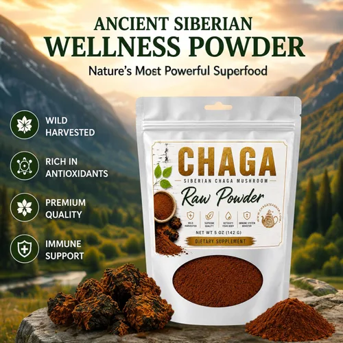 Vista 2 de Polvo crudo de hongos chaga siberianos cosechado silvestre totalmente natural, 5 onzas (5.01 oz.)