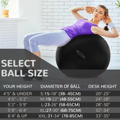 Vista 2 de Fitvids Pelota de ejercicio antiestallido y antideslizante, pelota de yoga, bola de fitness, bola de parto con bomba rápida