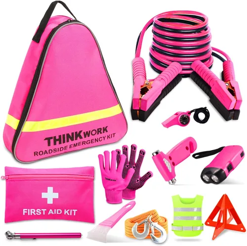 Vista 11 de THINKWORK - Kit de emergencia de coche para regalos de adolescentes y damas, kit de asistencia en carretera rosa con juego de herramientas