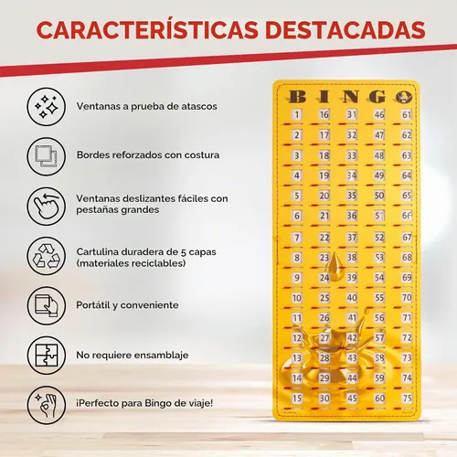 Vista 4 de MR CHIPS Tarjeta de bingo principal con punta de dedo a prueba de atascos con ventanas deslizantes Tarjetas de llamadas de cartón grandes