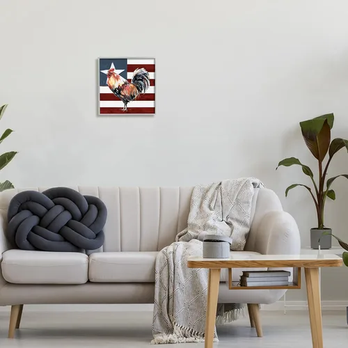 Vista 2 de Stupell Industries Bandera Americana Rooster de Estados Unidos, diseño de White Ladder Stupell Industries Gray, 12 x 12 Inches, Easy to Hang and