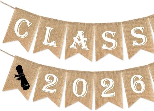 Vista 3 de SWYOUN Cartel de arpillera para fiesta de graduación de la clase de 2026, decoración de aula de grado 2026, suministros de fiesta (blanco)
