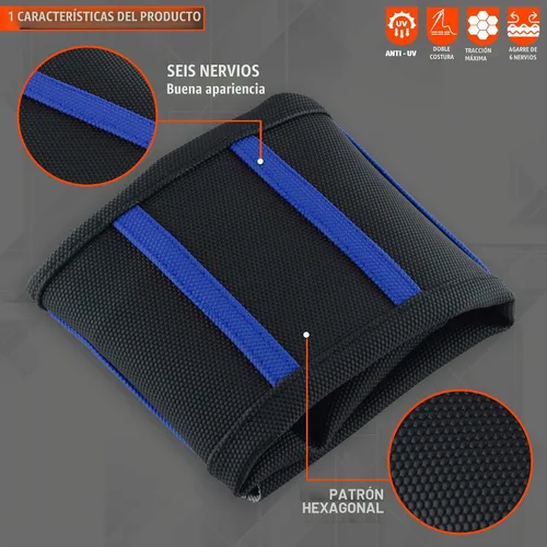 Vista 2 de Universal Funda de Asiento para Moto de Cross - Fundas de Asiento de Goma Suave Acanalada para Motocross Enduro Azul