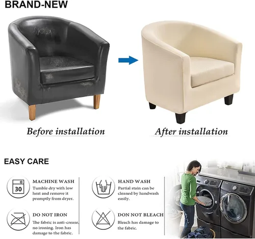 Vista 5 de NILUOH - Funda elástica para silla de club de 2 piezas, funda suave y elástica para silla de bañera, fundas para sillas de barril, fundas