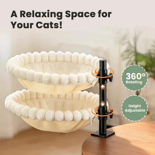 Vista 6 de JUNSPOW Double Cat Desk Bed, 360° Rotation, Holds 44lb, Adjustable, White