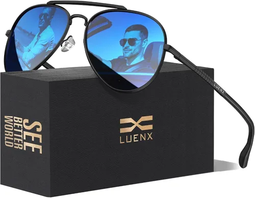 Vista 12 de LUENX Aviator Polarized Sunglasses Men Women Classic UV400 Driving negro (Black/Black Frame)