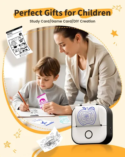 Vista 5 de Memoqueen T02 Mini impresora de etiquetas adhesivas y papel de 3 rollos, color negro Impresión HD de 1.969 in, aplicación inteligente, regalo
