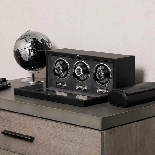 Vista 3 de ROTHWELL Bobinadora de reloj triple para relojes automáticos con motor silencioso con múltiples velocidades y ajustes de rotación (negrogris)