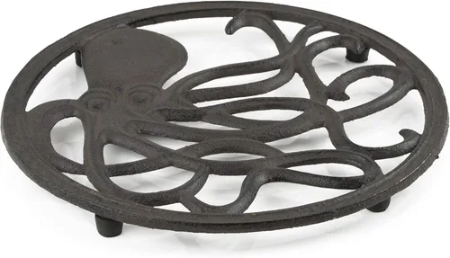 Vista 9 de GASARÉ, Salvamanteles de hierro fundido para platos calientes, ollas y sartenes, salvamanteles de metal, diseño de pulpo, tapas de patas de goma