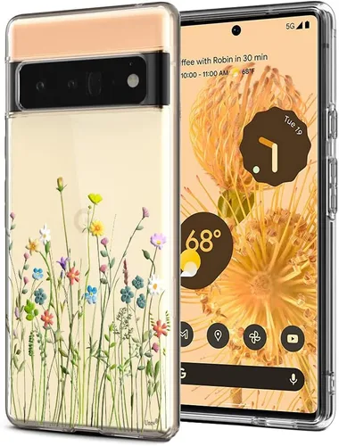 Vista 10 de Unov Funda para Pixel 6 Pro, funda transparente con diseño en relieve, gato Gato negro