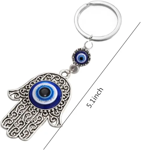 Vista 2 de UQUABESO Llavero Hamsa de cristal de ojo malvado, dije de diamantes de imitación, llavero de mano de Fátima para bolso, bolso, llavero de buena