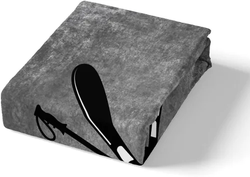 Vista 4 de Juego de sábanas bajeras de esquí, tamaño individual, color negro, snowboard, gris, teñido anudado, 2 piezas, para niños, niñas, adultos, decoración