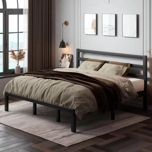 Vista 13 de LoVinson Marco de cama de metal tamaño King con cabecero, listones de metal, color blanco