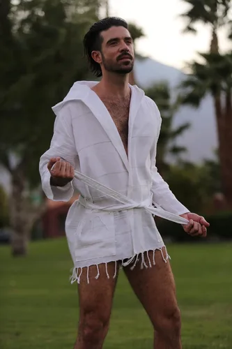 Vista 3 de J D Palm Springs 100% algodón turco Brandon - Bata corta con capucha para hombre