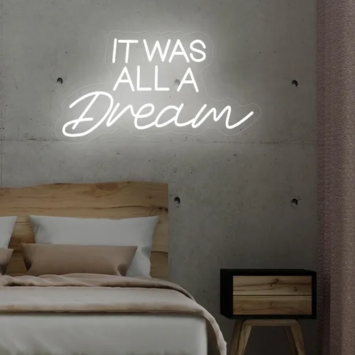 Vista 3 de Letrero de neón con texto en inglés «It Was All A Dream», luces LED de neón para decoración de pared, boda, letrero de neón personalizado