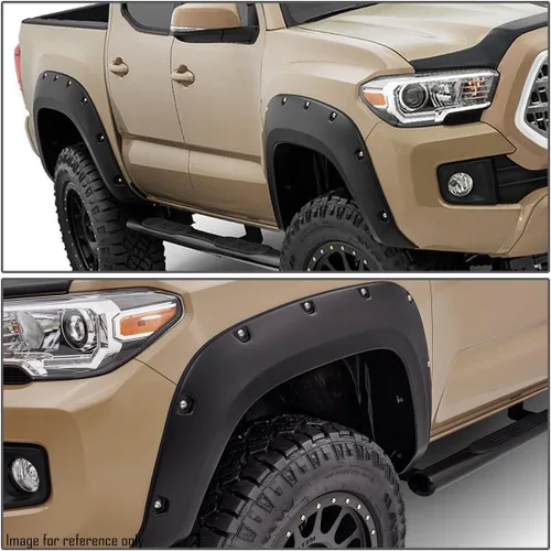 Vista 6 de Auto Dynasty guardabarros laterales compatibles con Tacoma 2016 2017, estilo remachado con bolsillo, plástico termo ABS, color negro mate