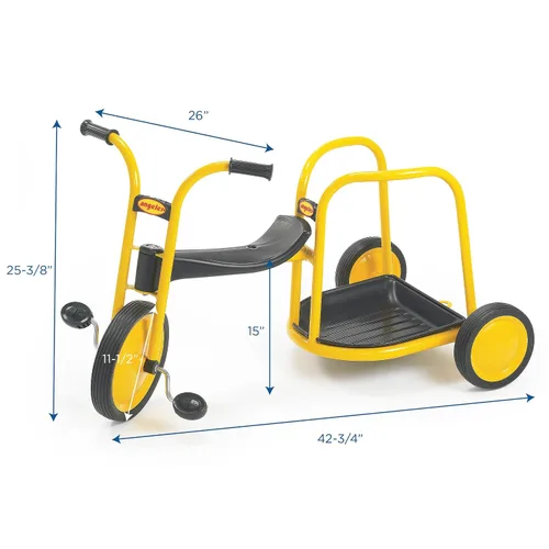 Vista 2 de Children's Factory MyRider Chariot Bike para hasta dos pasajeros, triciclo para niños a partir de 3 años, soporta hasta 140 libras, color amarillo