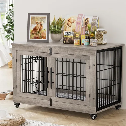 Vista 22 de Lulive Mueble de Jaula para Perros Pequeños, Perrera para Perros de Interior con Puertas Dobles de Madera, Jaula para Perros de 27.1'' de Servicio